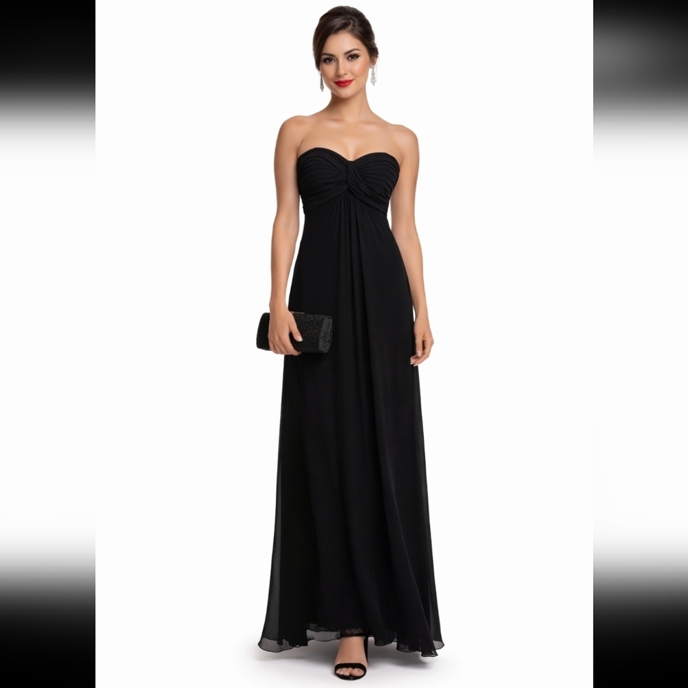 Tadashi Vintage 100% silk chiffon strapless gown cocktail floor lenght dress